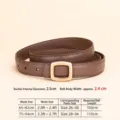 Premium brown leather belt for women featuring a simple square gold buckle design - 100cm / Khaki