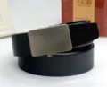 Premium men's black leather belt featuring a sleek brushed metal automatic buckle detail - 05 Black
