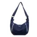Vintage dark blue denim dumpling bag with large capacity and adjustable shoulder strap - One Size / Dark Blue
