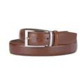 Macro view of a classic brown leather belt featuring a silver pin buckle and smooth finish - 110cm / Silver Square Buckle (95 Pattern) / Brown