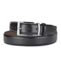 Detailed close-up view of a black genuine leather belt with a polished silver pin buckle. - 110cm / Silver Square Buckle (95 Pattern) / Black