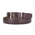 Close-up of a classic brown cowhide leather belt featuring a brushed metal buckle. - 110cm / Gunmetal Square Buckle (95 Pattern) / Brown