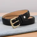 Elegant black leather belt for women with a polished gold rectangular buckle - 95cm Length / Gold