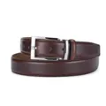 Detail view of a men's brown leather belt with a polished silver-tone pin buckle. - 110cm / Silver Square Buckle (95 Pattern) / Brown