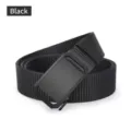 Detailed view of matte black automatic buckle and durable black nylon webbing texture - Black