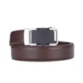 Close-up of brown leather belt featuring 14-pattern texture and automatic silver buckle - 14纹自动扣 / 110cm / Silver Brown