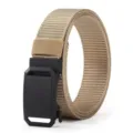 Close-up view of durable khaki nylon tactical belt featuring a sleek black automatic buckle - Khaki