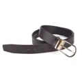 Detailed view of a brown cowhide leather belt featuring a polished gold-tone pin buckle - 105 / Brown (Gold Clasp)