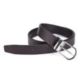 Macro view of high-quality dark brown leather belt for men with a classic silver pin buckle - 105 / Brown (Silver Buckle)