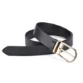 Close-up of a classic black leather belt with a polished gold-finish pin buckle. - 105 / Black (Gold Buckle)