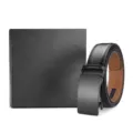 Elegant men's black leather belt with automatic buckle and premium gift box set - 110cm / Flat Black Buckle (95 Pattern) / Gift Box / Black