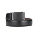 Detailed view of a premium black leather belt with a matte automatic buckle for men - 120cm / Black with Silver Trim Style (A182款) / Black