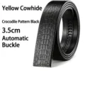 Sangle de ceinture en cuir de vachette noir avec motif crocodile, largeur 3,5 cm pour boucles. - 110cm / Noir (Crocodile)