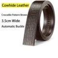 Lanière de ceinture en cuir de vachette véritable gaufré crocodile marron 3,5 cm - 110cm / Café (Motif Crocodile)