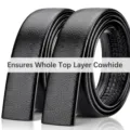Lanière de ceinture en cuir de vachette noir de qualité pour boucle automatique - Style en Cuir de Vachette de Première Couche / 120cm / Noir (Texture Litchi)