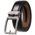 High-quality men's black leather belt featuring a brushed silver automatic buckle design - 120 / Matte Gunmetal Buckle + Black (95 Pattern)