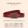 Elegant vintage wine red leather belt for women featuring an ornate golden buckle - 100cm / Burgundy