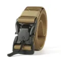 Tactical military belt with quick release buckle in khaki nylon for outdoor activities. - Magnetic Buckle (001) / 120cm / Khaki