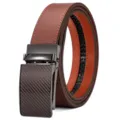 Brown and orange men's leather belt with a textured automatic alloy buckle - Automatic Buckle Business Style (ZD18049) / 110cm / Brown