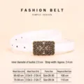 Vintage style white leather belt with ornate gold filigree buckle and size chart details - 100cm / White