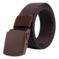 Durable coffee brown tactical canvas belt for men with quick-release plastic buckle - Flip Plastic Buckle (001) / 120cm / Coffee