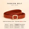 Eleganter brauner minimalistischer Ledergürtel für Damen mit goldener Schnalle und Tabelle - 100cm / Orange