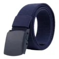Durable navy blue tactical canvas belt for men featuring a plastic quick-release buckle - Flip Plastic Buckle (001) / 120cm / Navy Blue