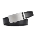 Men's black genuine leather belt with sleek silver automatic buckle for business - 110cm / Matte Black (95 Pattern)