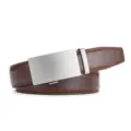 Men's brown genuine leather business belt with brushed silver premium automatic buckle - 120cm / Matte Brown (95 Pattern)