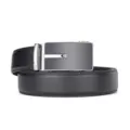 Men's premium black leather belt with automatic silver buckle for business casual - 110cm / Style 2
