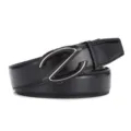 Close-up of black genuine cowhide leather men's belt with stylized Z automatic buckle - 110cm / Black with Gold Clasp
