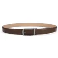High-quality brown leather belt for men featuring a sleek dark metal buckle and fine stitching - Pebbled Reverse Pull Automatic Buckle / 110 Size / Yellow Brown