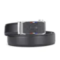 Premium black genuine leather men's belt featuring a textured automatic metal buckle - 110cm / Style 3