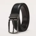 Classic black men's leather belt with gunmetal pin buckle for business formal wear. - 110cm / Gunmetal
