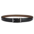 Macro view of high-quality men's black leather belt featuring a brushed silver buckle - Pebbled Reverse Pull Automatic Buckle / 110 Size / Black