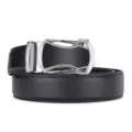 Premium men's belt in textured black leather with sleek silver automatic buckle. - 110cm / Style 4