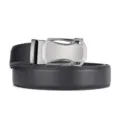 Premium black genuine leather belt with automatic silver buckle for men's business casual - 110cm / Style 5