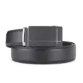 Premium men's black leather belt with automatic buckle featuring sleek silver line accents - 110cm / Style 6