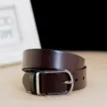 Dark brown 3.3cm genuine cowhide leather belt for men with a classic silver needle buckle - 110cm / Silver Buckle Brown