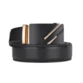 Classic men's black leather belt with textured finish and gold-accented automatic buckle. - 110cm / Style 11