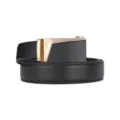 Premium business casual men's black leather belt with gold and black automatic buckle - 110cm / Style 12