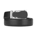 Premium black leather belt for men featuring a sleek automatic silver buckle mechanism. - 110cm / Style 17 / Black