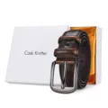 Vintage men's dark brown genuine leather belt with pin buckle and white gift box - 110cm (Gift Box) / Brown