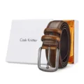 High-quality vintage brown men's genuine leather belt with pin buckle and white gift box - 110cm (Gift Box) / Earthy Brown