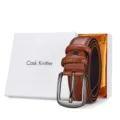 Classic vintage brown genuine leather belt for men with pin buckle and white gift box - 110cm (Gift Box) / Red Brown
