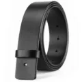 Premium men's 3.8cm black genuine leather belt strap featuring pre-drilled holes for buckle - 110cm / 3.3cm Smooth Top Grain Black