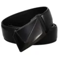 Detail view of a men's genuine leather belt with a matte black automatic buckle - 110cm / Style 4