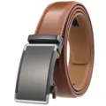 Professional men's brown genuine leather belt with a sleek black automatic buckle - 105cm / Brown (Silver Buckle)