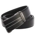 Detail shot of a business men's leather belt featuring a striped automatic buckle - 110cm / Style 3