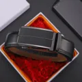 Men's genuine cowhide leather belt with automatic sliding buckle presented in gift box - 110cm / Style 1